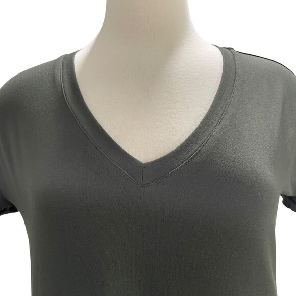 Market & Spruce Olive Green Tiered Babydoll Dress M V Neck Trendy Flowy Casual - Picture 6 of 9